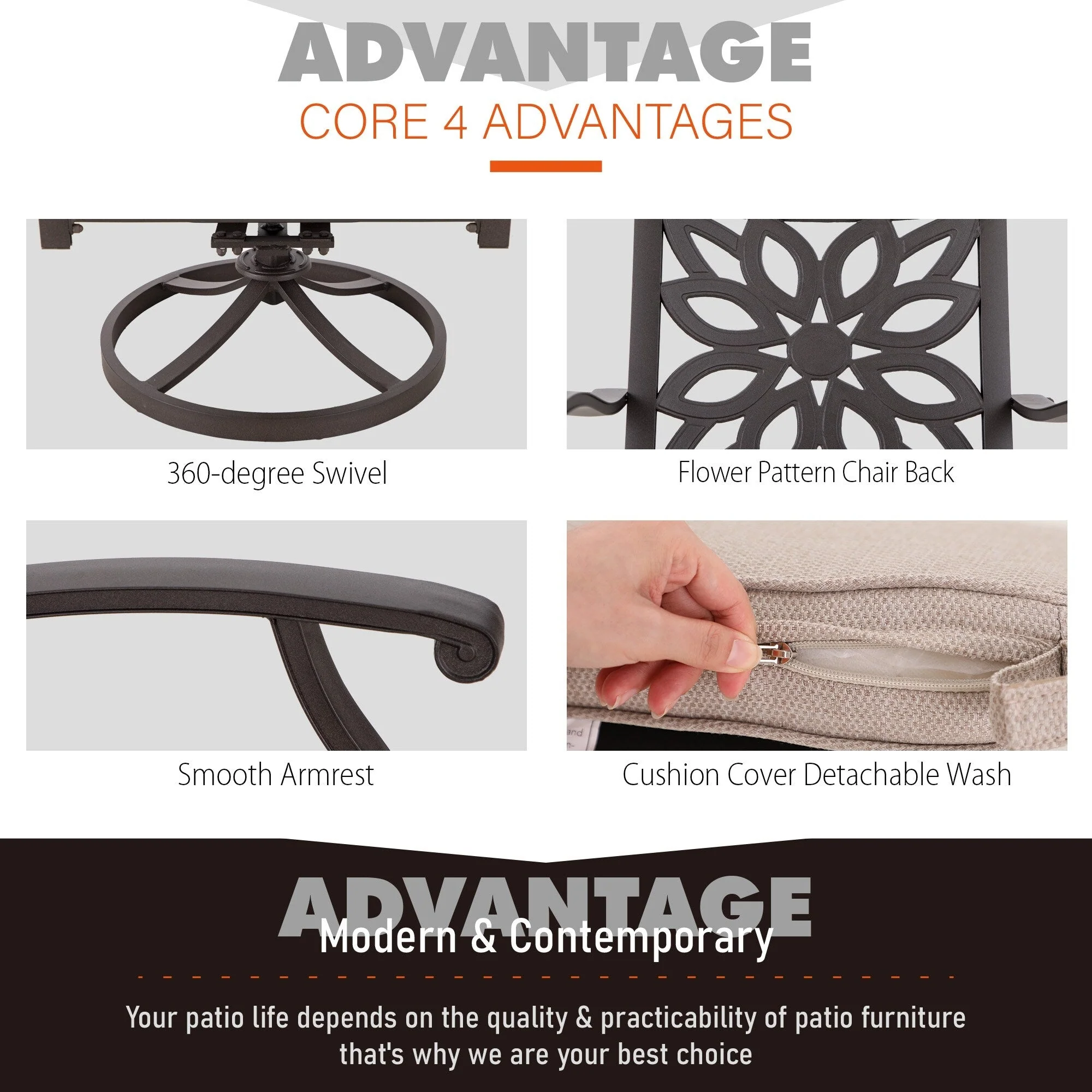 MAISON ARTS 7-Piece Cast Aluminum Patio Dining Set with Expandable Rectangular Table & 6 Cast Aluminum Chairs