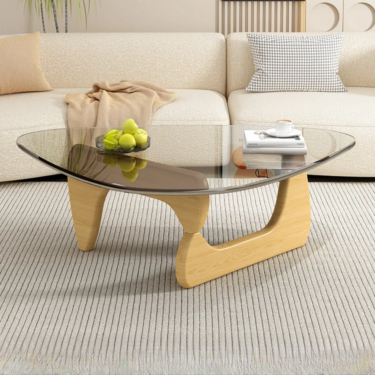 Triangular Wood Glass Top Coffee Table
