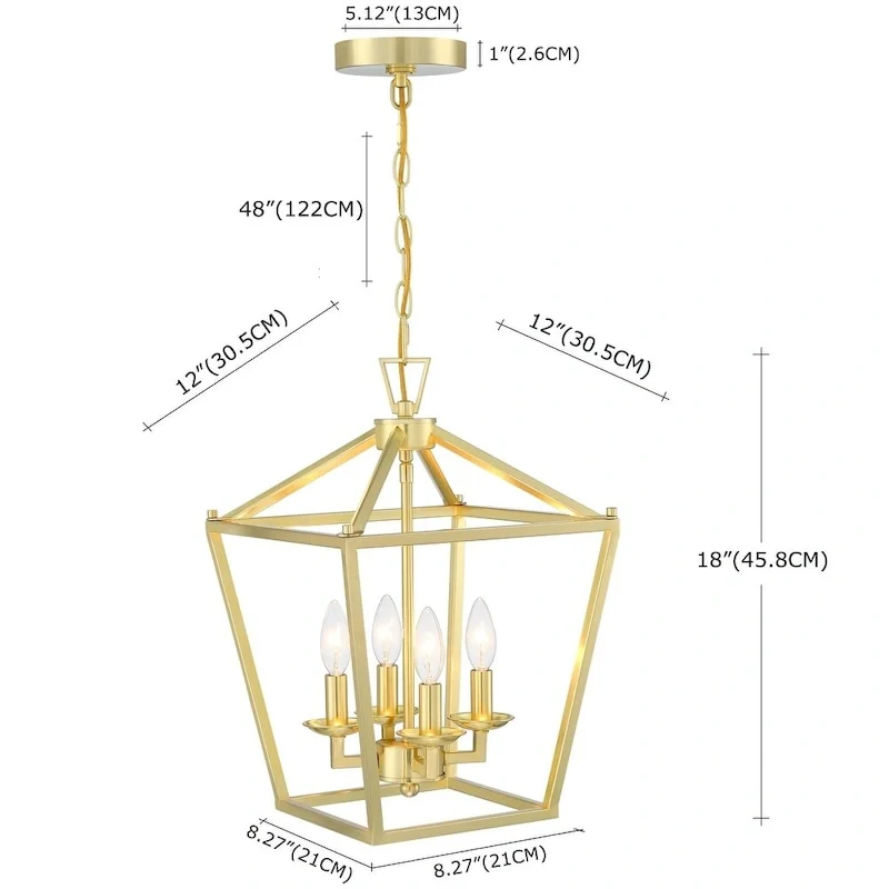 4 Light Soft Gold Lantern Pendant - 12 x12 x18