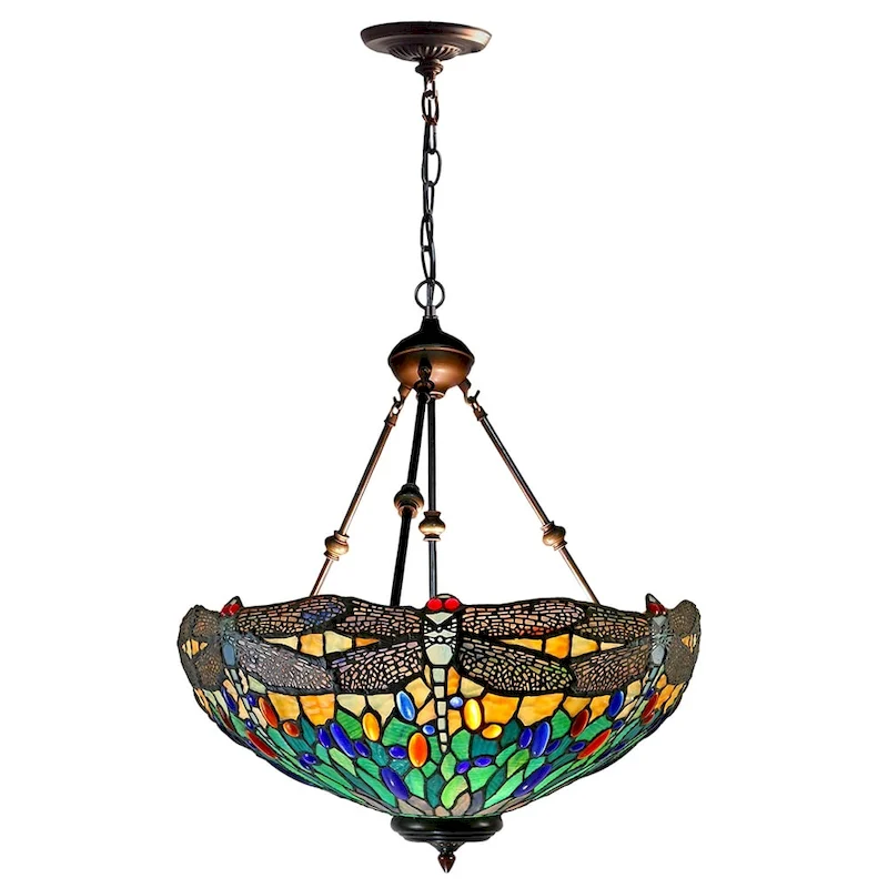 Anacapa Dragonfly Inverted Tiffany Hanging Fixture - Dark Brown