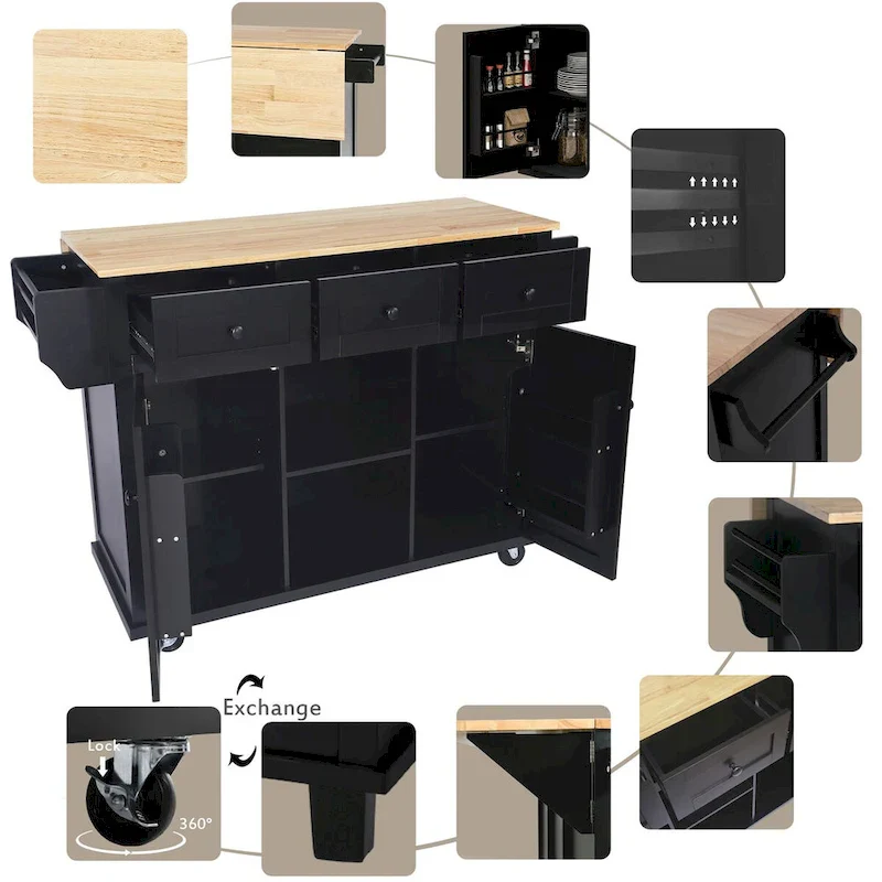 Kitchen Cart with Drop-Leaf Countertop