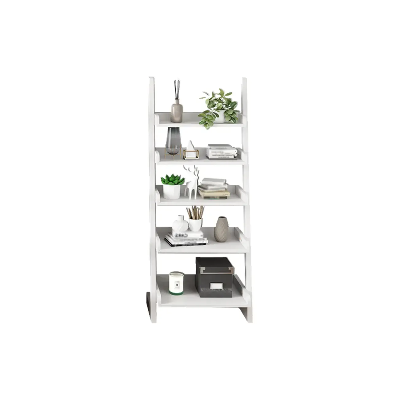 Narrow Modern Solid Wood 5-Tier Open Ladder Bookcase