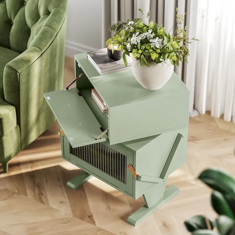 Nightstand with Rotating Drawer and LED Light Strip