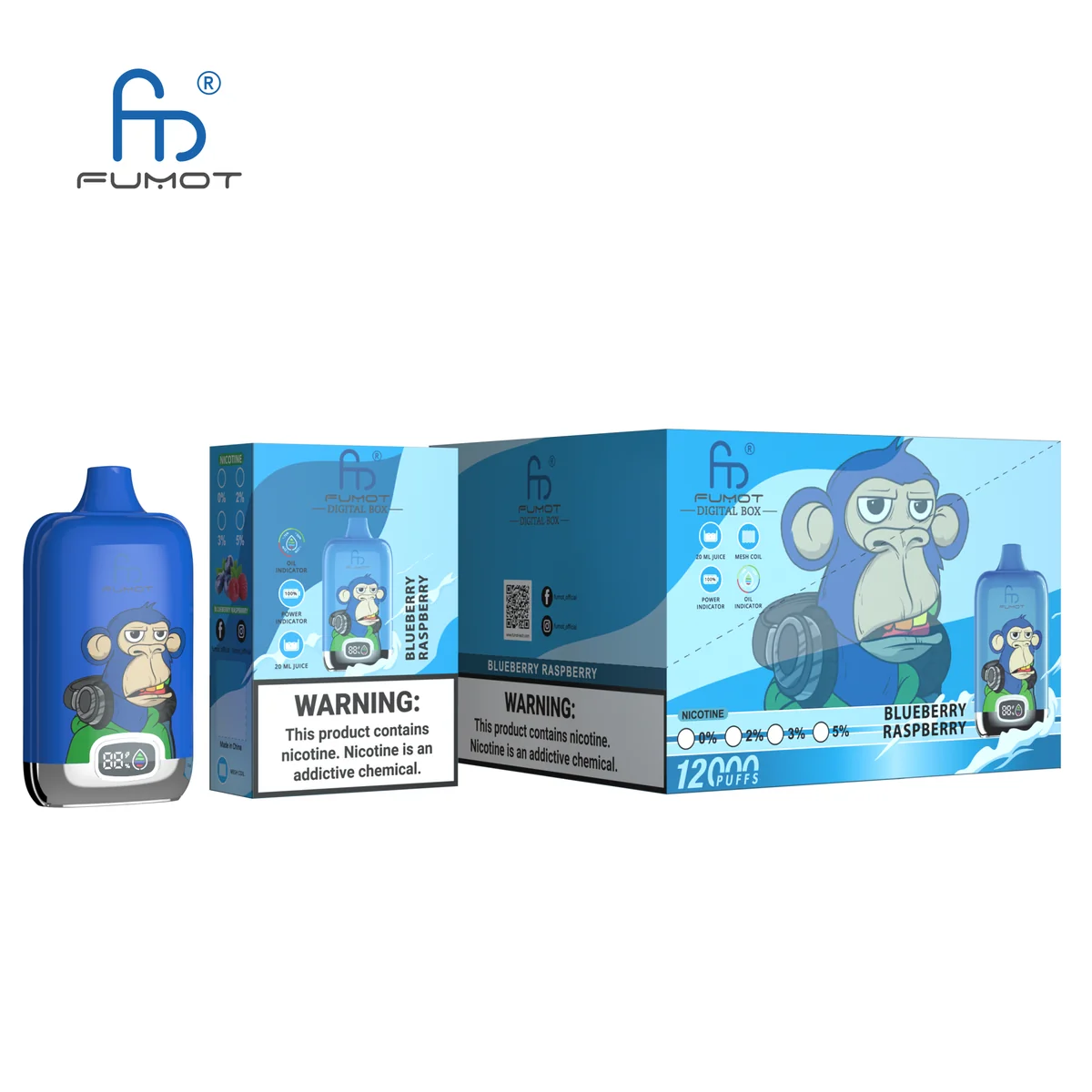Fumot Digital Box 12000 Blueberry Raspberry – 10er-Displaybox mit Einweg-Vape und Einzelpackung