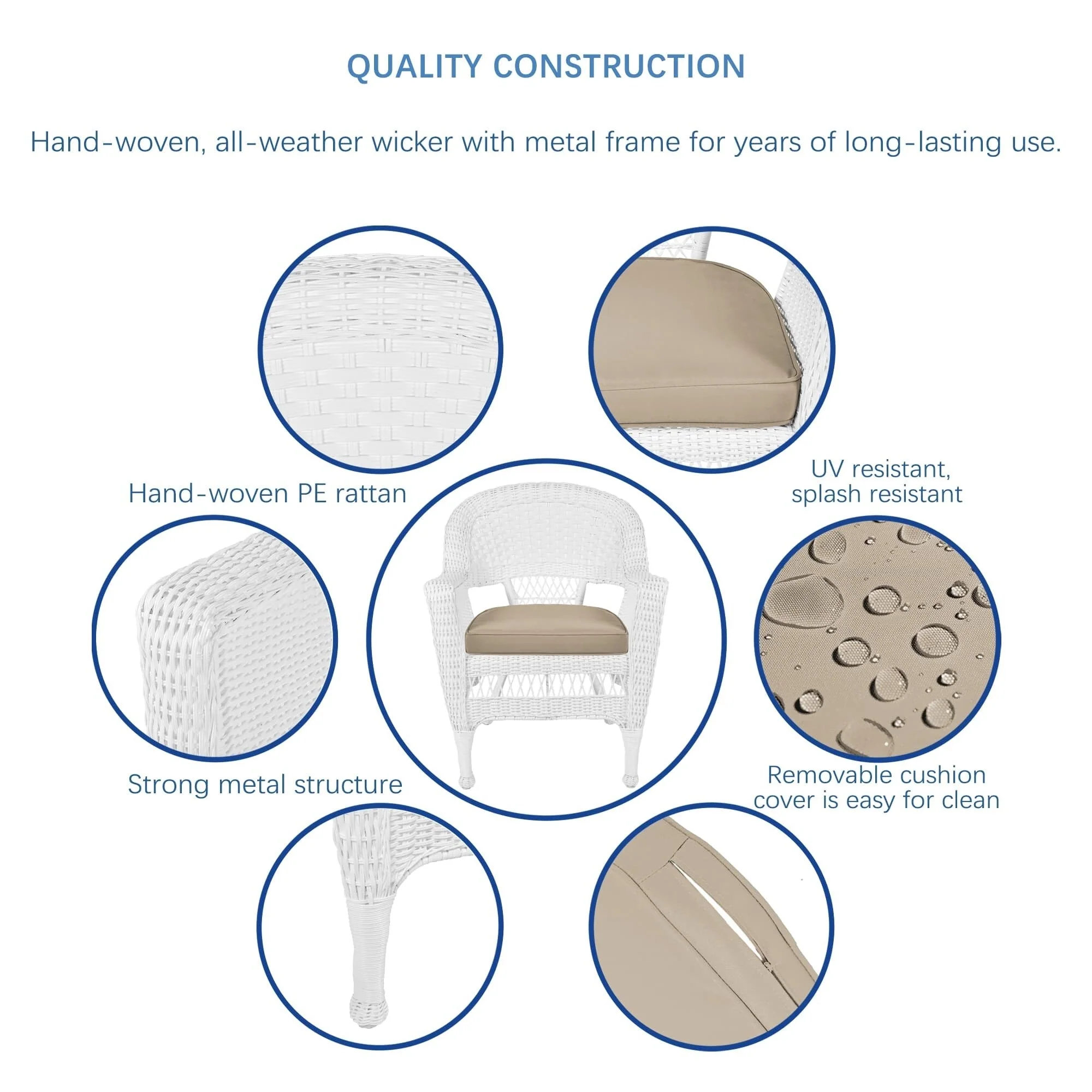 5-piece White Resin Wicker Dining Set