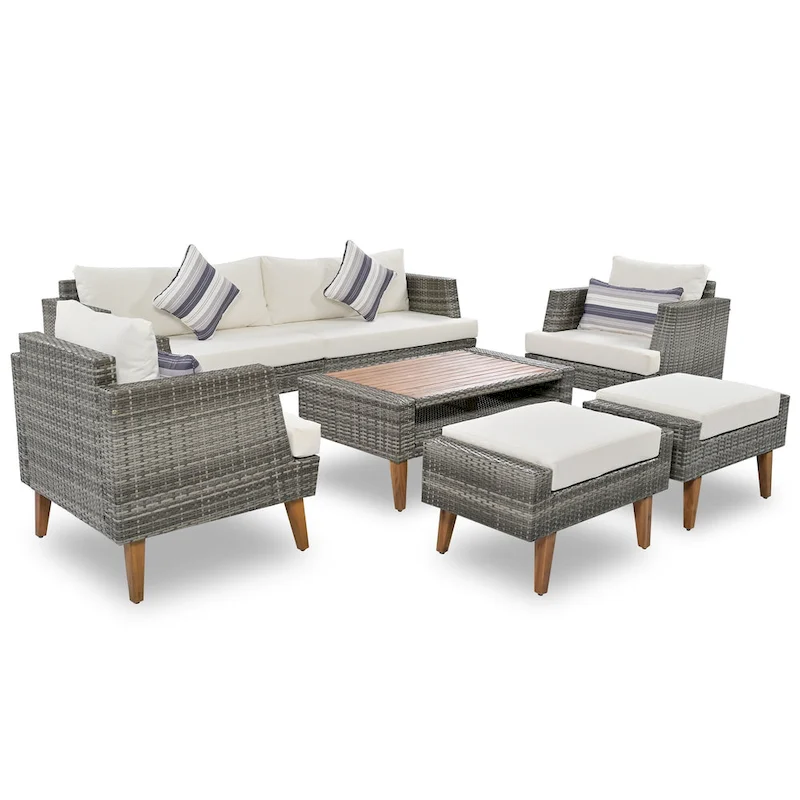 6-Pieces All Weather PE Wicker Sofa Set with Double Cushions