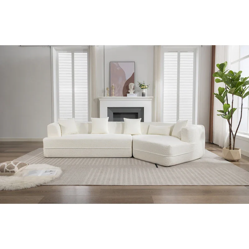 Creamy White Boucle Modular Sleeper Sectional Sofa with Free Combination