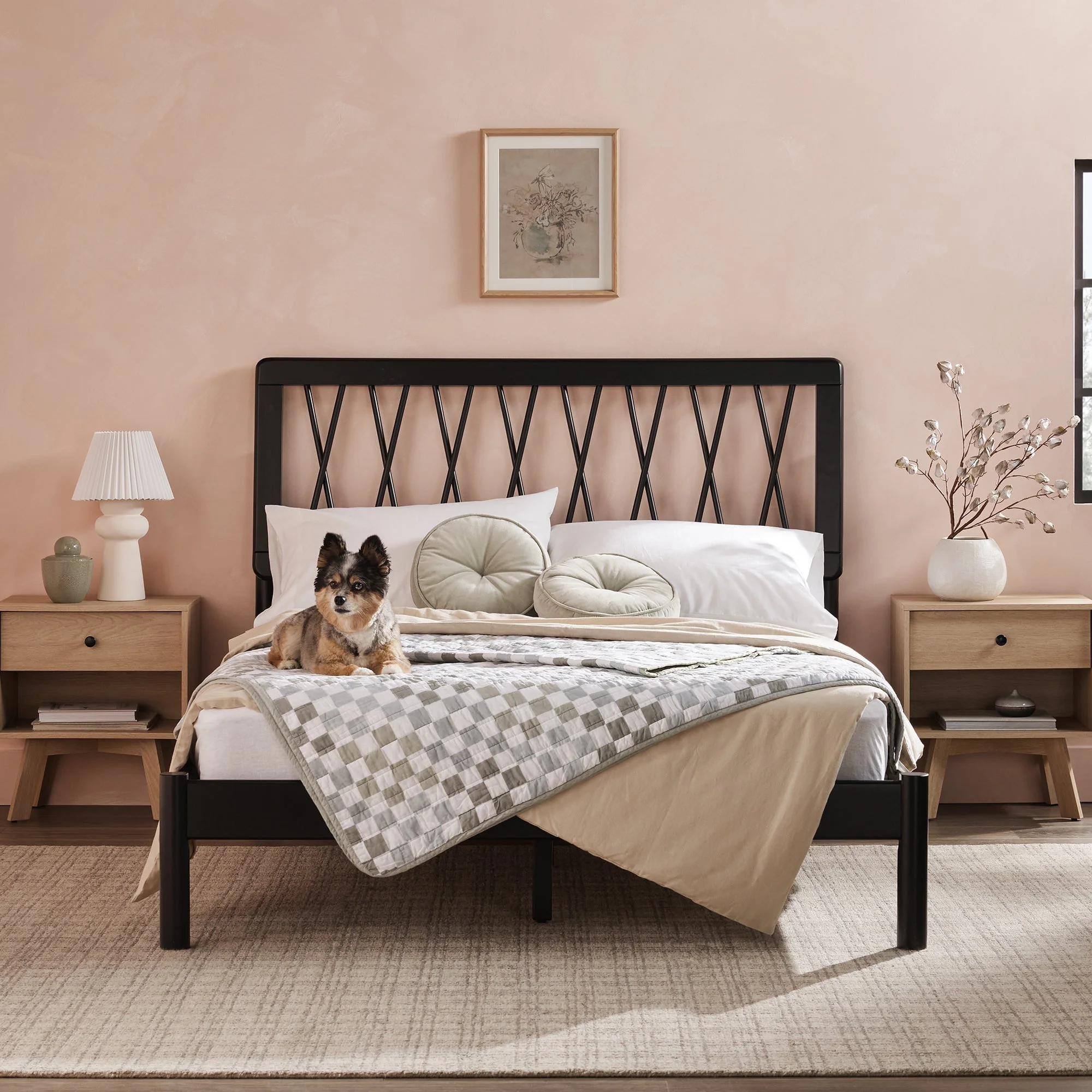 Cama X Spindle Mid-Century Modern Solid Wood Bed