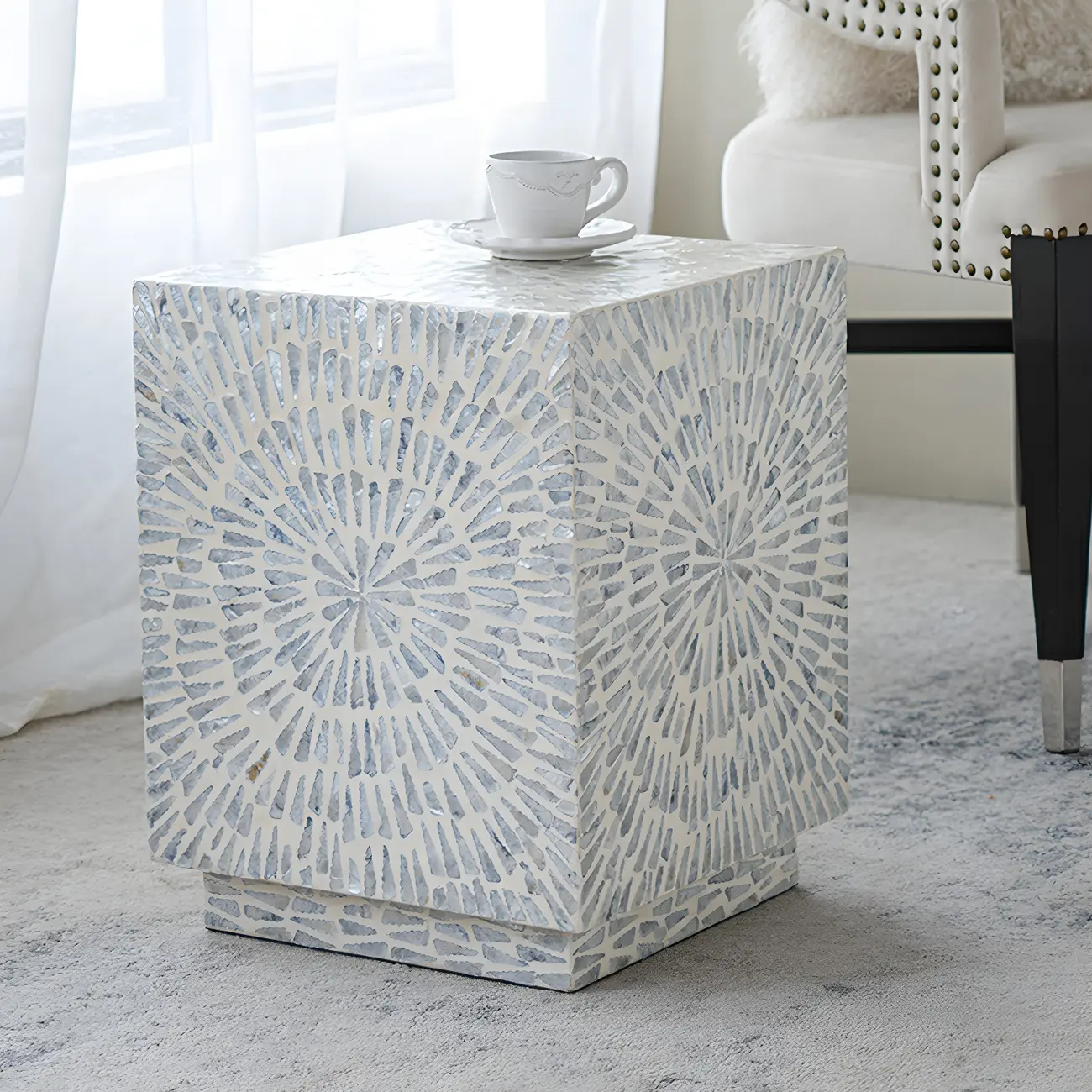 Tropical Mosaic Wooden Round Side Table