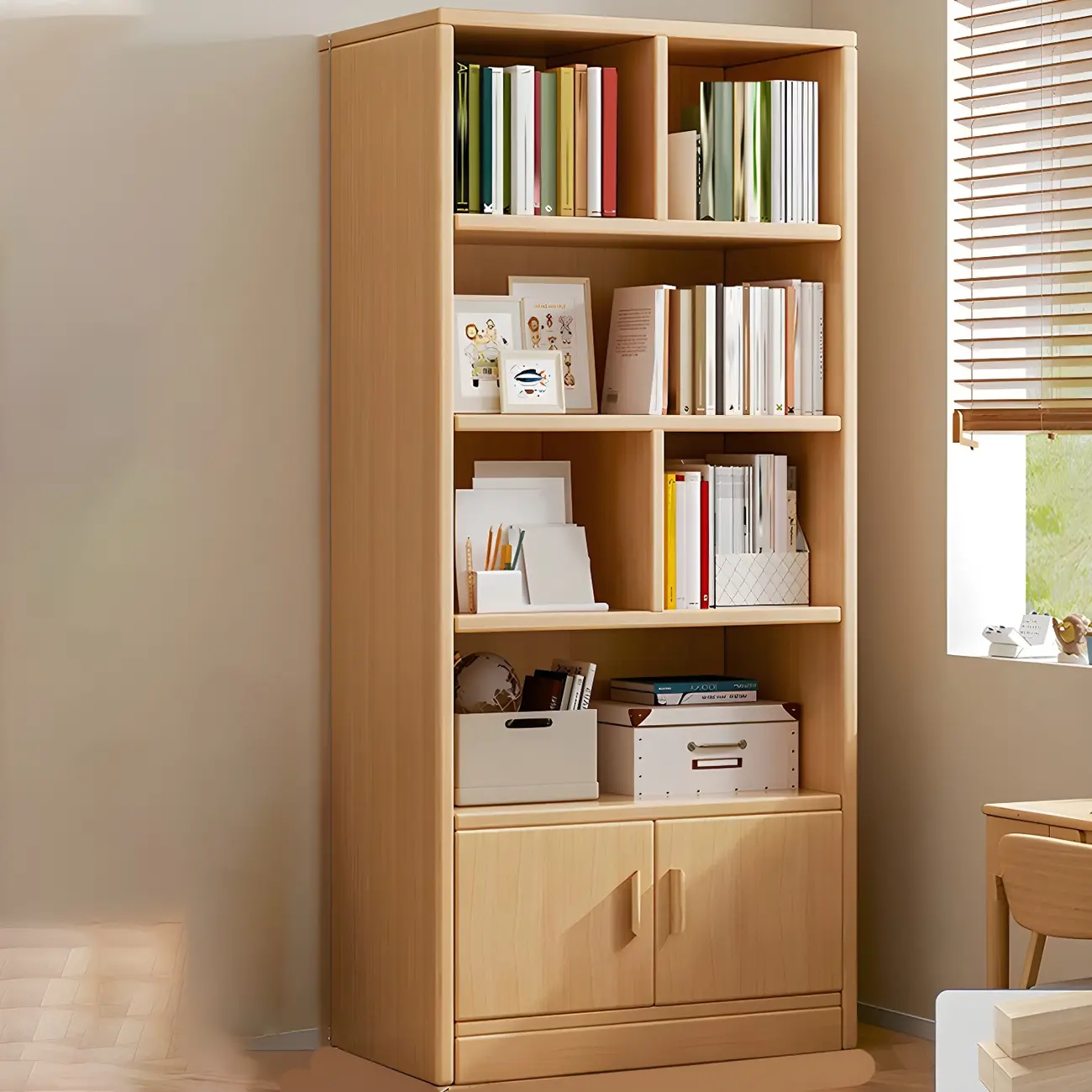 Nut-Brown Vertical Closed Back Wooden Storage Bookcase