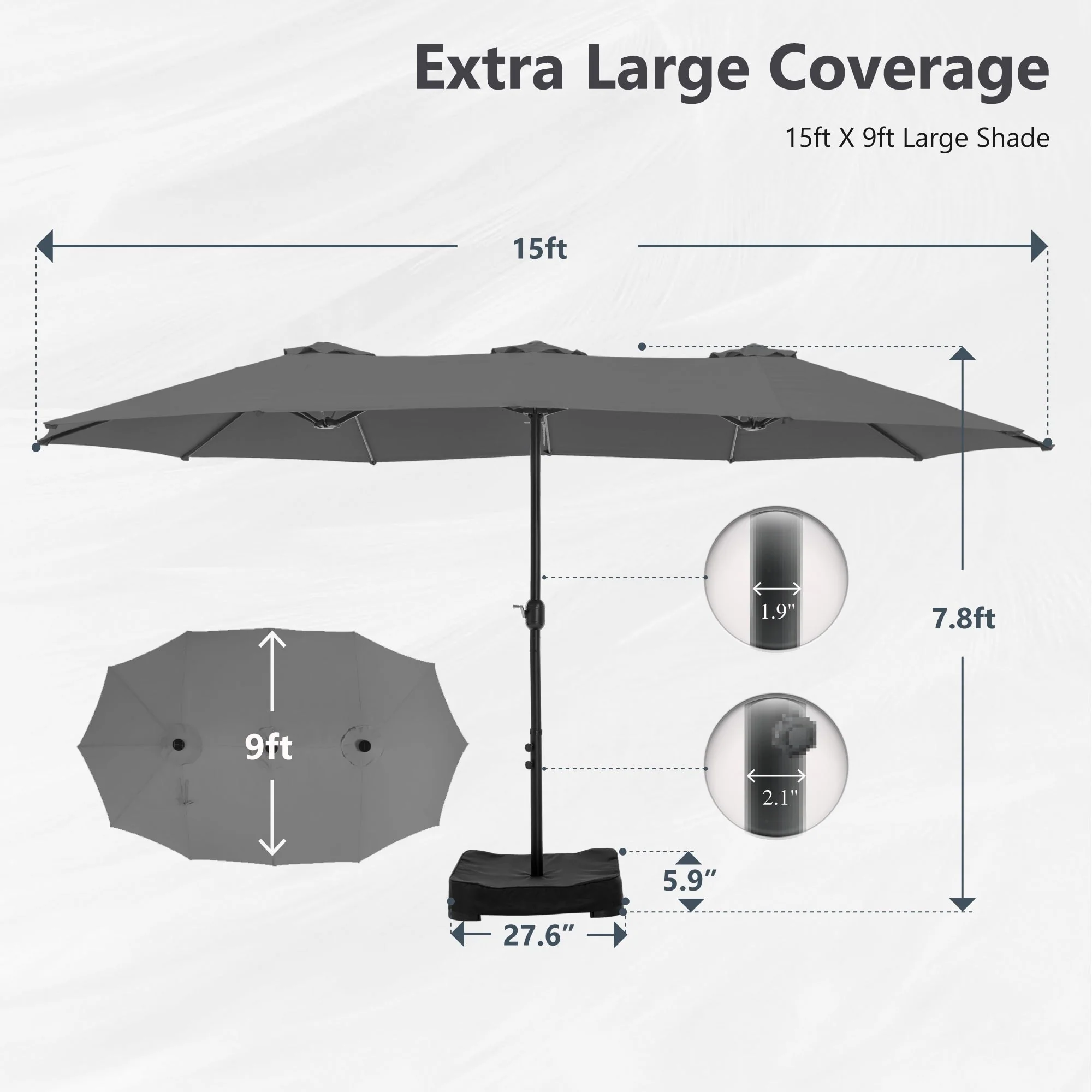 MAISON ARTS 15ft Double-Sided Patio Extra Large Twin Umbrella with Base Included