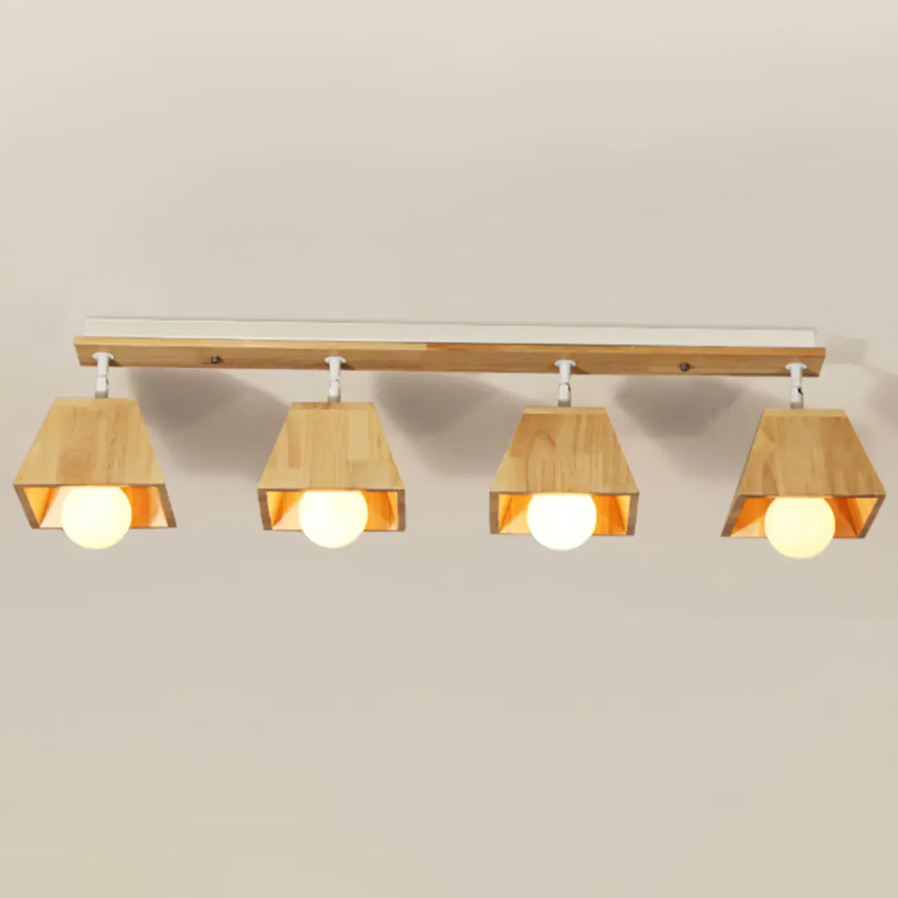 4-Light Wood Fixed Track Lighting Modern LED Adjustable Head