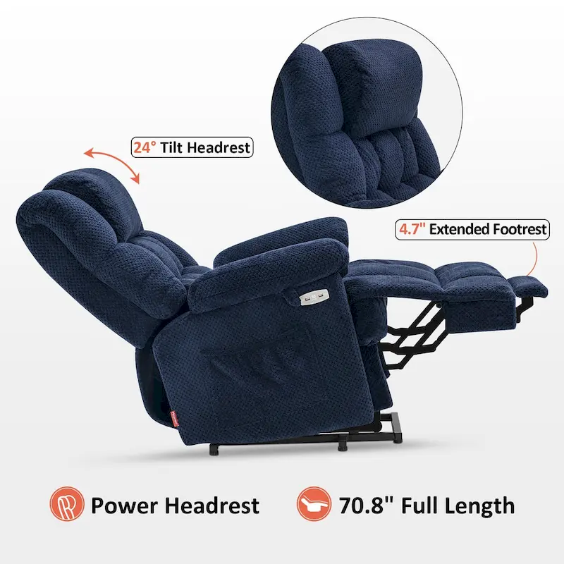MCombo Power Lift Recliner Chair with Massage, Heat, Adjustable Headrest, Extended Footrest-(PU/Fabric)