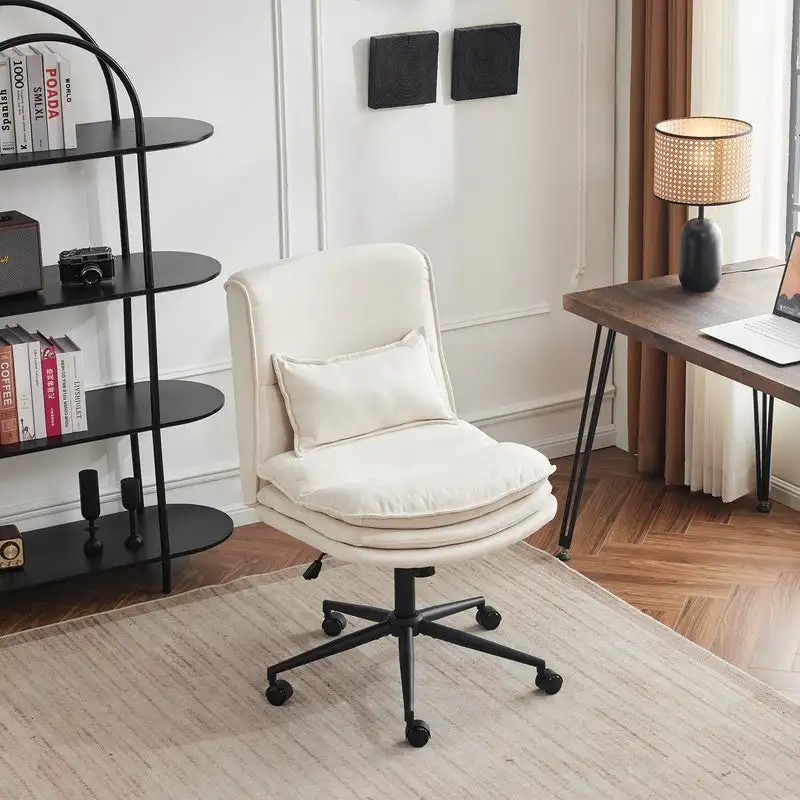 Upholstered Armless Polyester Fiber Task Office Chair With Wheels