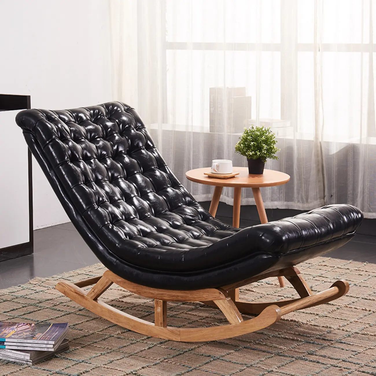 Modern Upholstered Ergonomic Rocking Chair with Ottoman