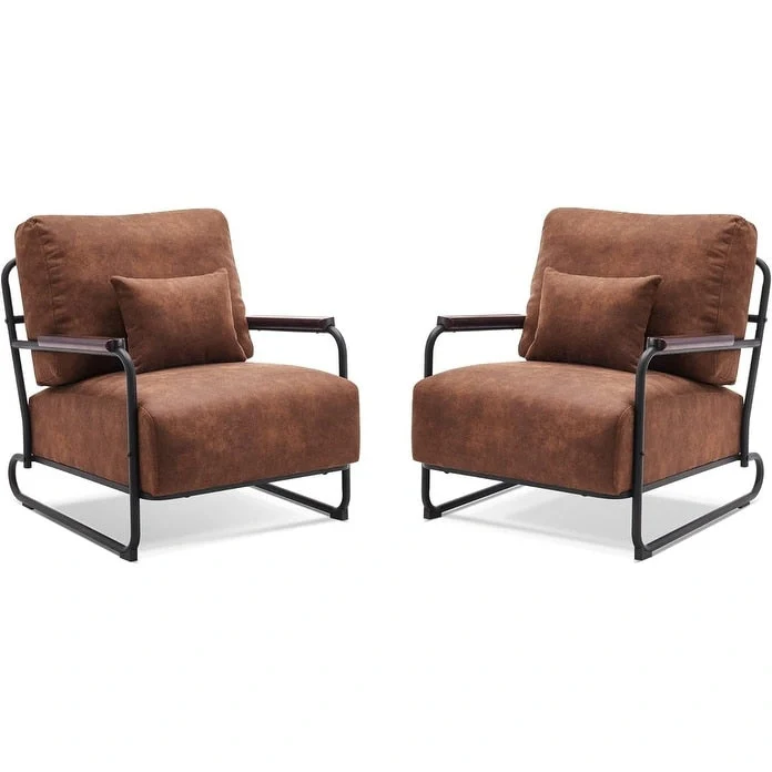 MCombo set of 2 Modern Accent Armchair with Steel Legs, Leathaire fabric HQ102