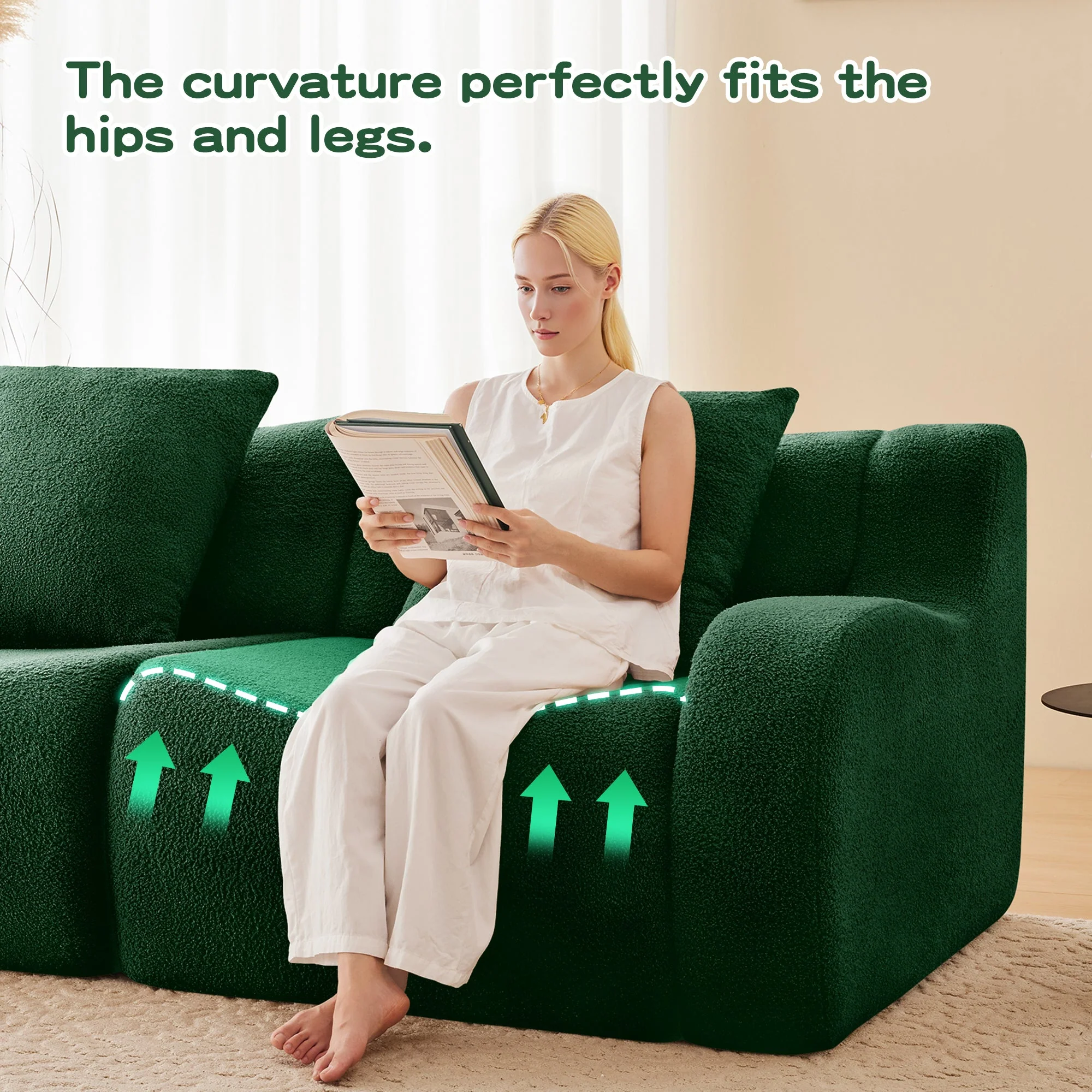 Curved Ergonomic Design L-Shaped Teddy Loveseat Sofa