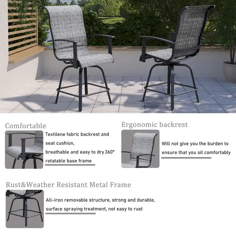 Teslin 47 in. Detachable Swivel Bar Stool,Black & Grey Plaid - N/A