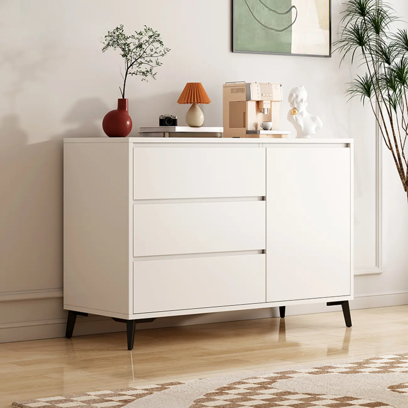 Modern Living Room Storage Cabinet with 2 Doors & 3 Drawers