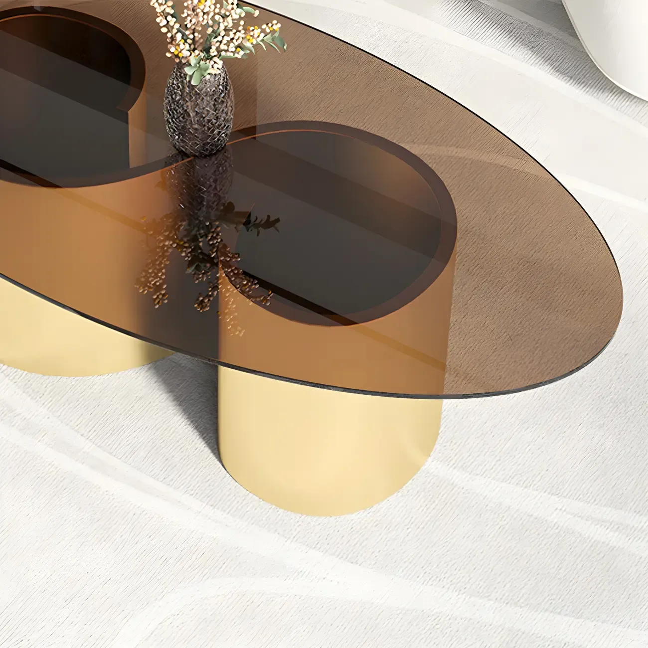 Modern Oval Glass Top Metal Base Coffee Table