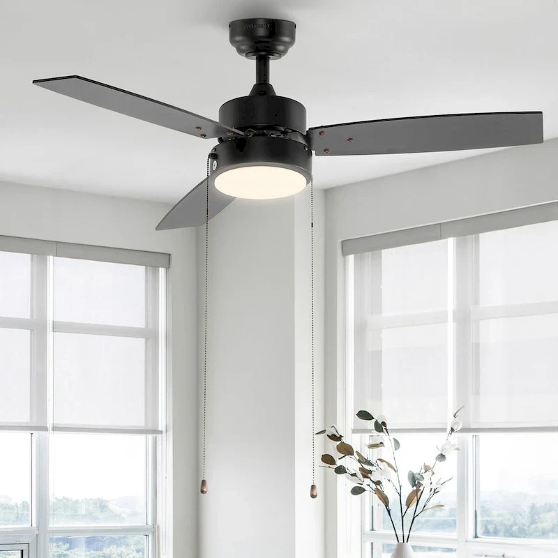 Chloe 42  1-Light Modern 3-Speed Iron Height Adjustable Integrated LED Ceiling Fan with Pull Chains, Black, by JONATHAN Y