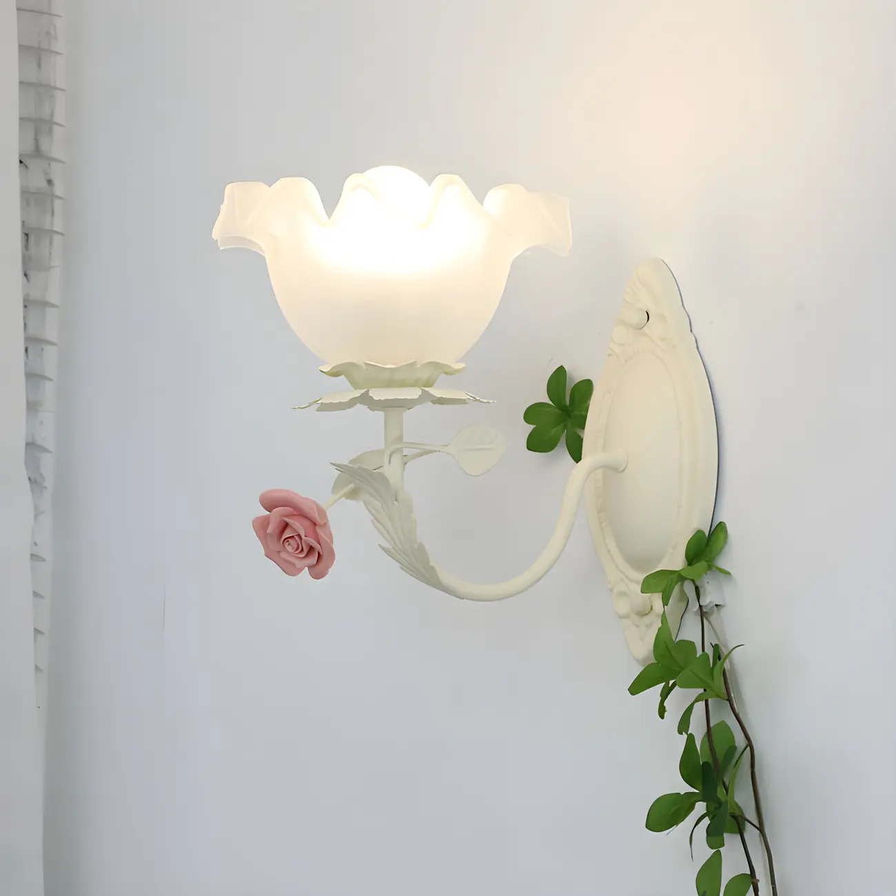 Vintage Floral Wall Sconce with Glass Rose Shades