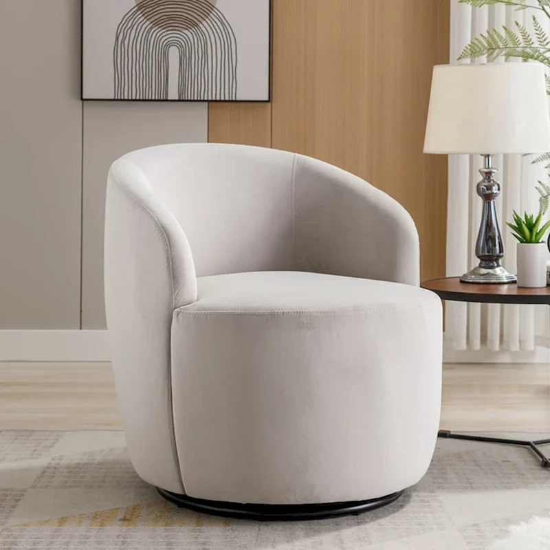 Velvet Fabric Swivel Accent Armchair Barrel Chair With Powder Coating Metal Ring