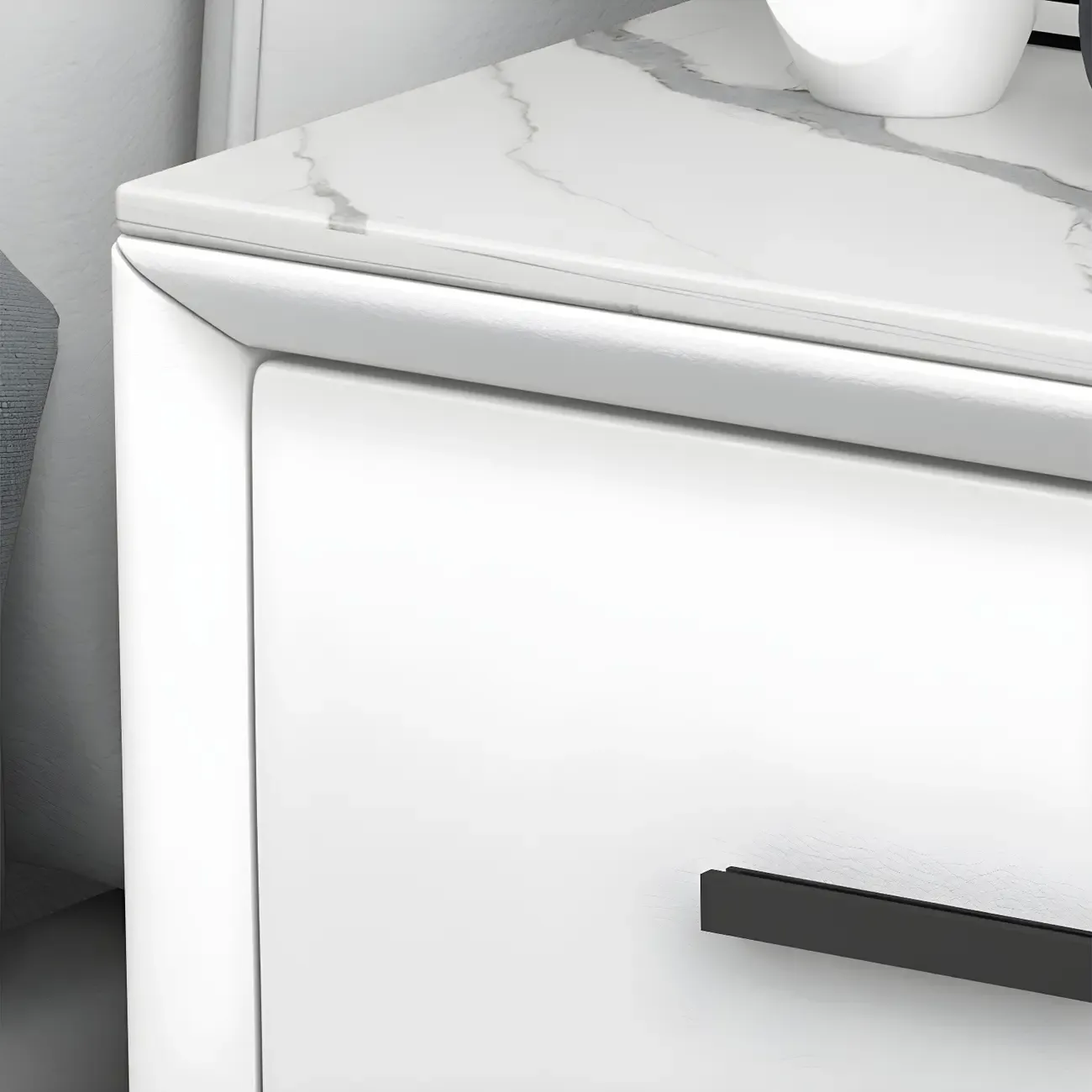 Modern White Metal Bedside Table with 2 Drawers