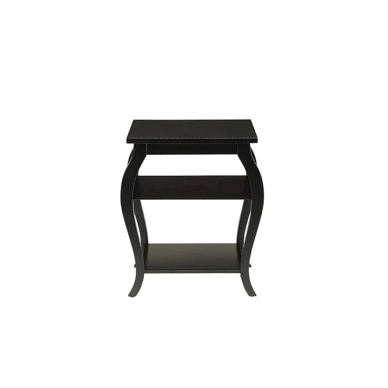 HomeRoots 23   Black Wood Bow Leg End Table With Two Shelves - 20   W x 18   D x 23   H
