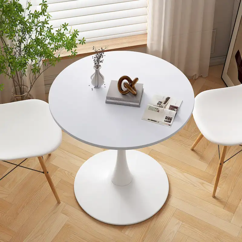 Modern Dining Table with Round Table Top & Metal Base