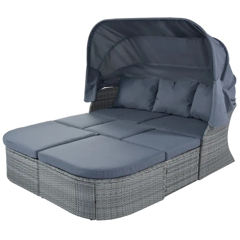 Modular Daybed Sunbed Patio Canopy Bed Wicker Conversation Set