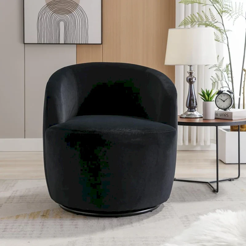 Velvet Fabric Swivel Accent Armchair Barrel Chair With Powder Coating Metal Ring