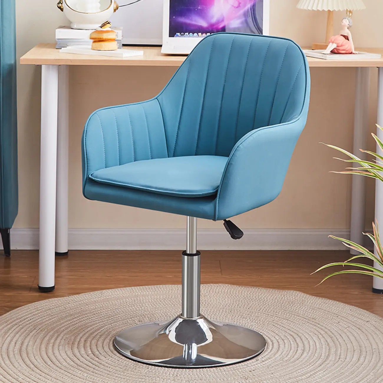 Sleek Grey Leather Swivel Office Chair