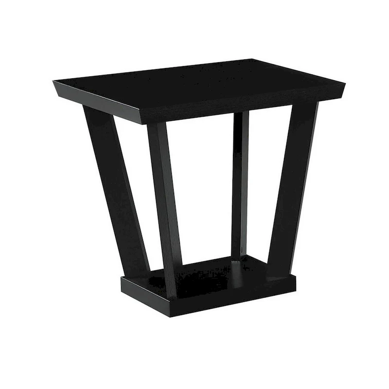 3 Piece Coffee Table Set, Angled Tapered Design, Black Rectangular Top