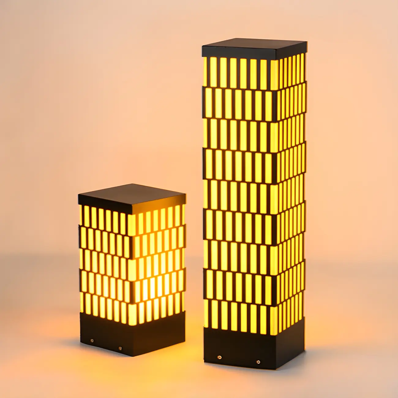 Black Metal Grille Rectangle Warm Light Post Cap Light