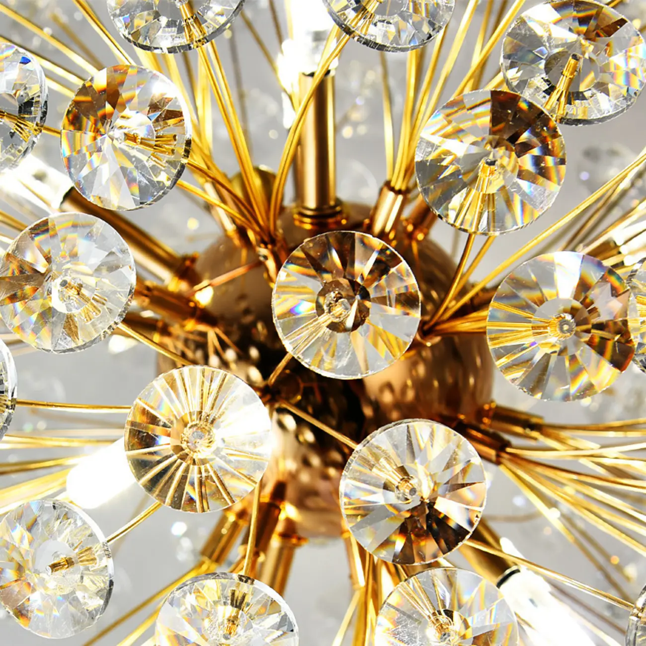 Adjustable Height Gold Crystal Globe Starburst Chandelier