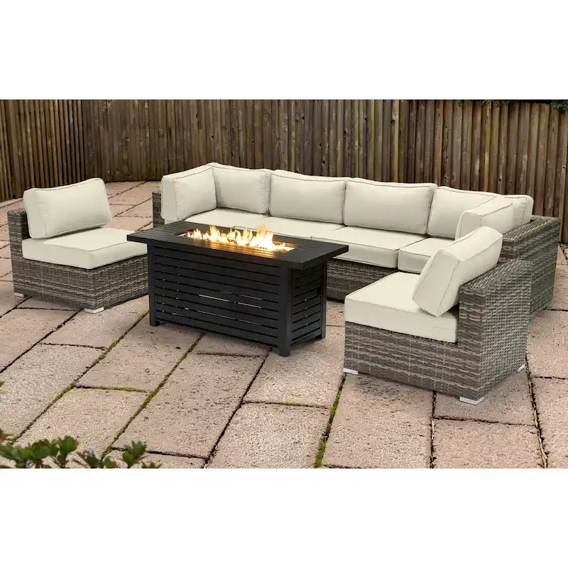 LSI 6 Person Seating Group With Metal Firepit And Sunbrella Cushions