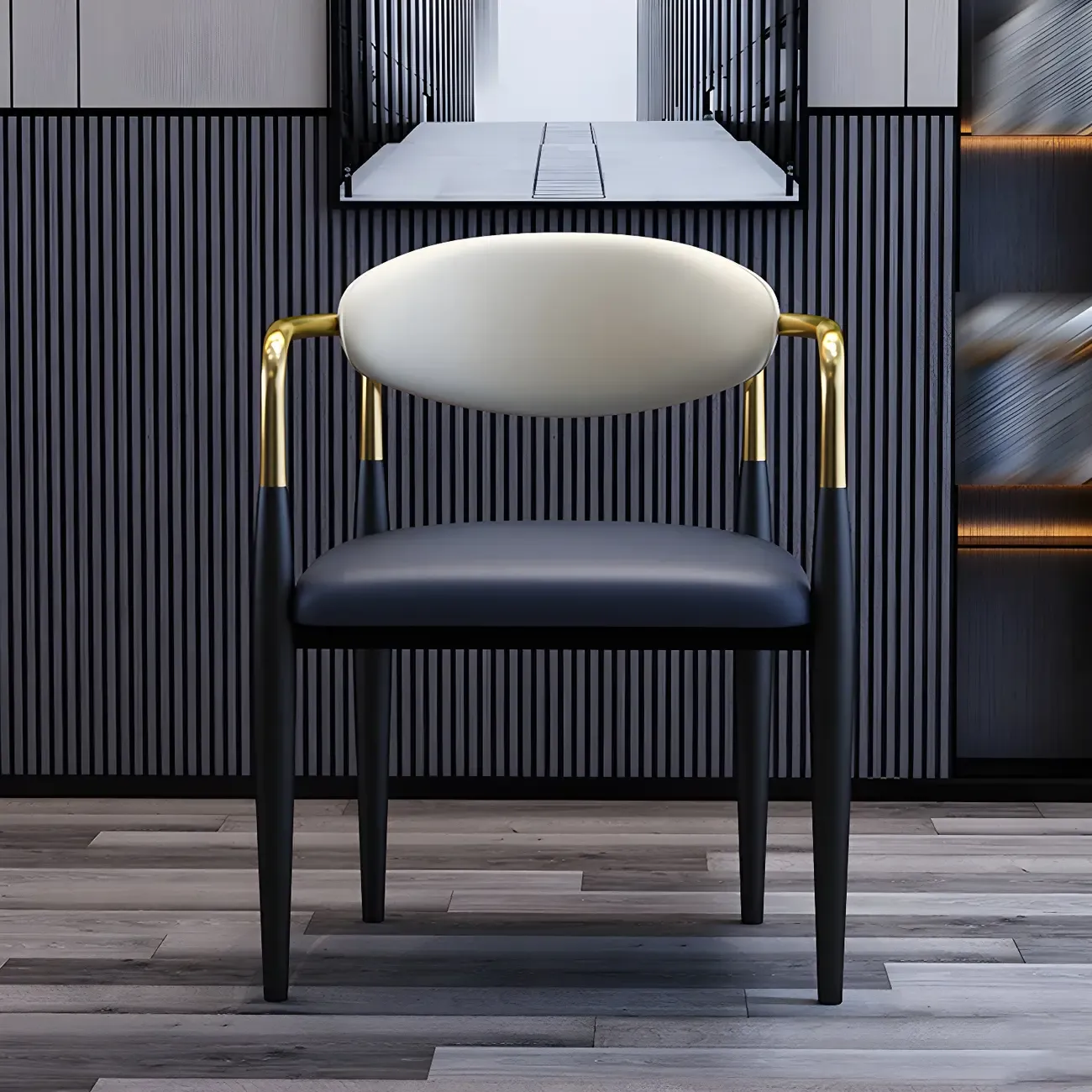 Curved Metal Legs Faux Leather Armrest Dining Chair