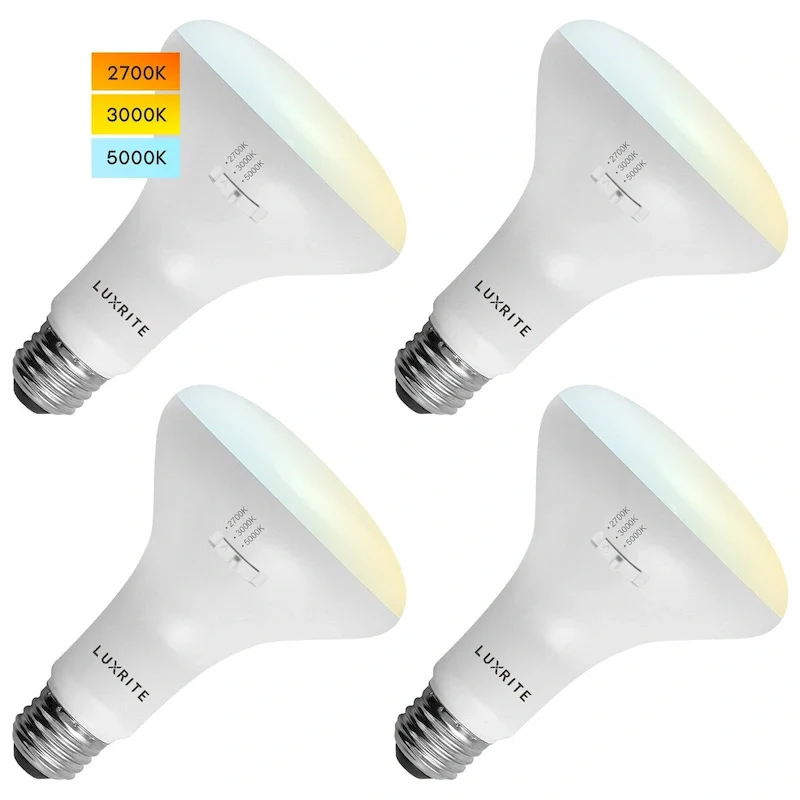 4-Pack BR30 LED Bulb Luxrite 65W Equivalent 3 Color Options Dimmable 850 Lumens LED Flood Light Bulbs 10W Damp Rated