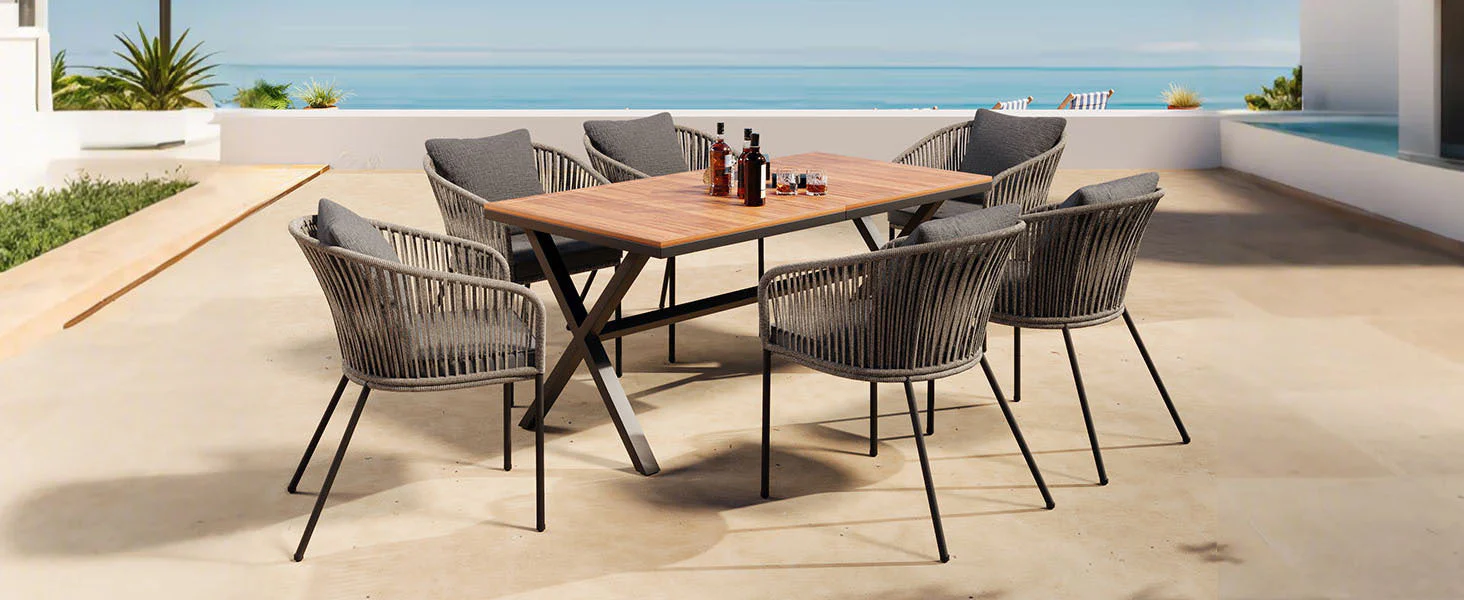 Walker Edison | Rope Modern Design 7 Piece Patio Dining Set