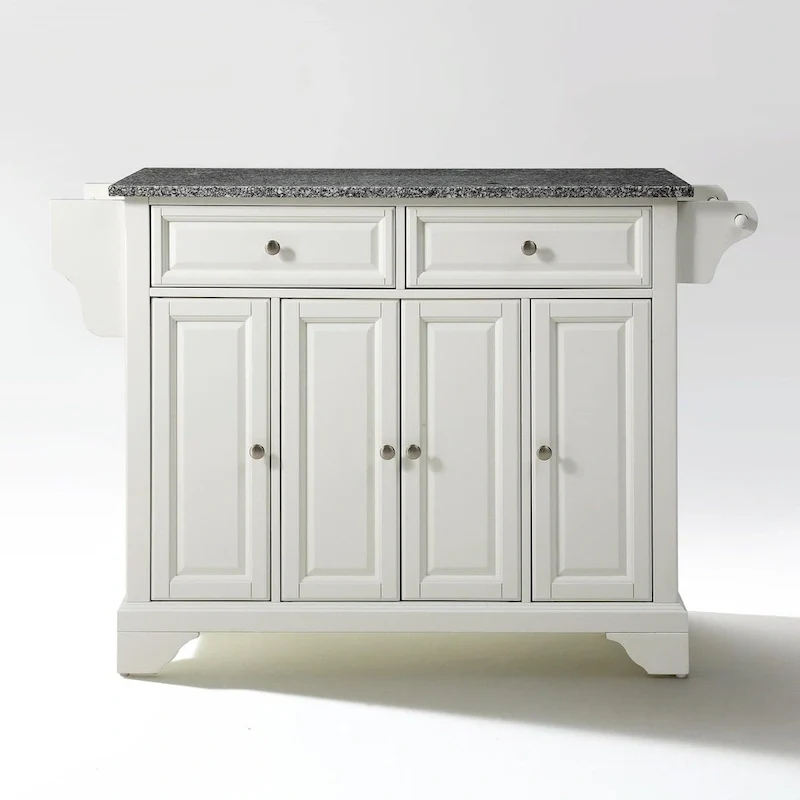Crosley LaFayette Solid Granite Top Kitchen Island in White Finish - 18d x 51.5w x 36h