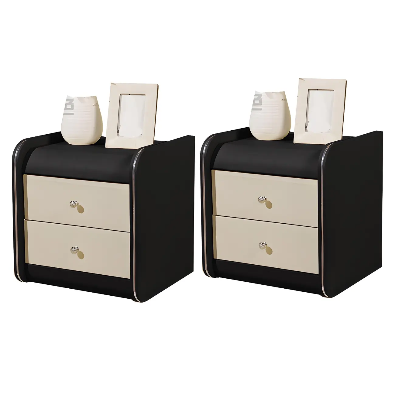 Stylish Narrow Faux Leather Bedside Table with 2 Drawers