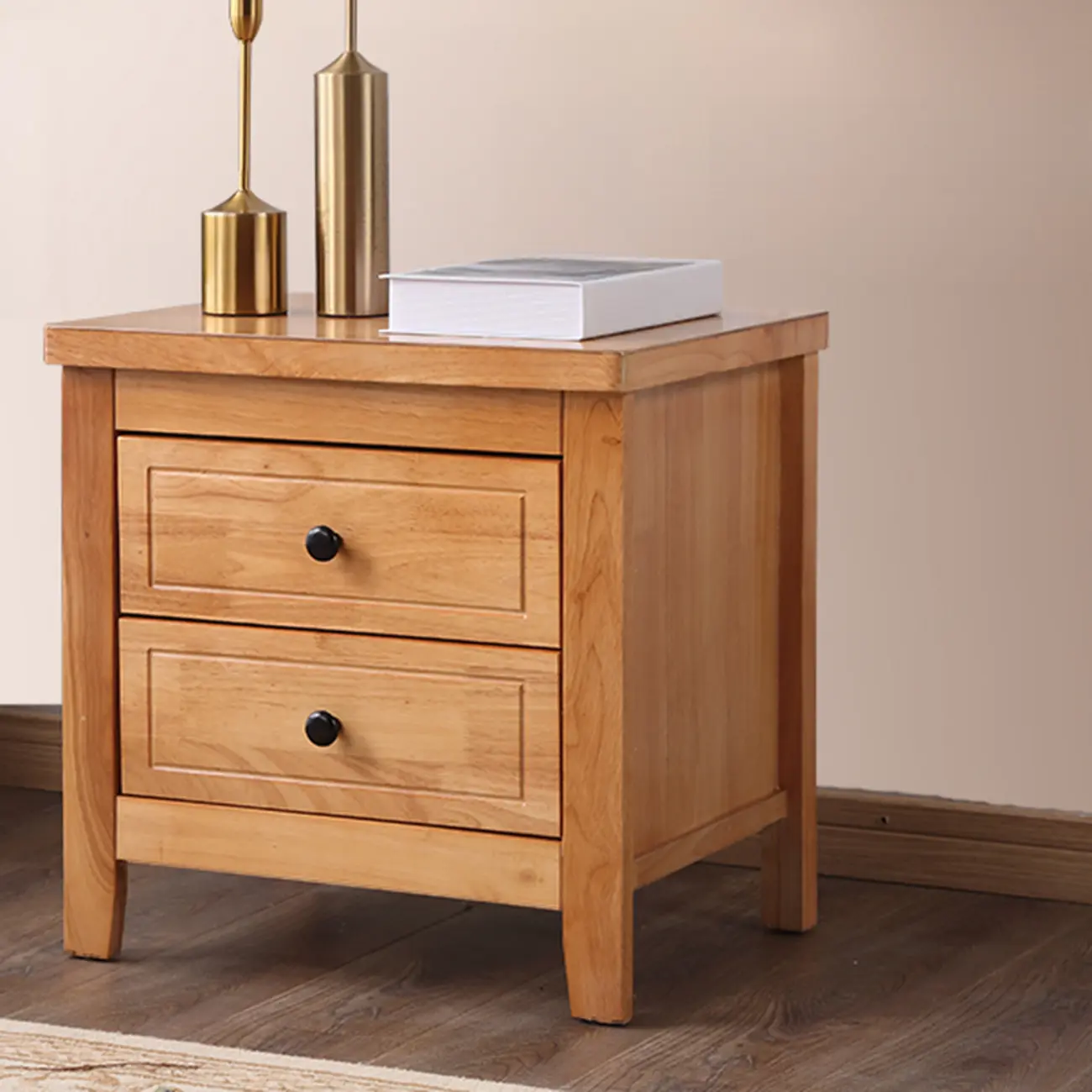 Antique 2 Tiers Drawer Wooden Grey Nightstand