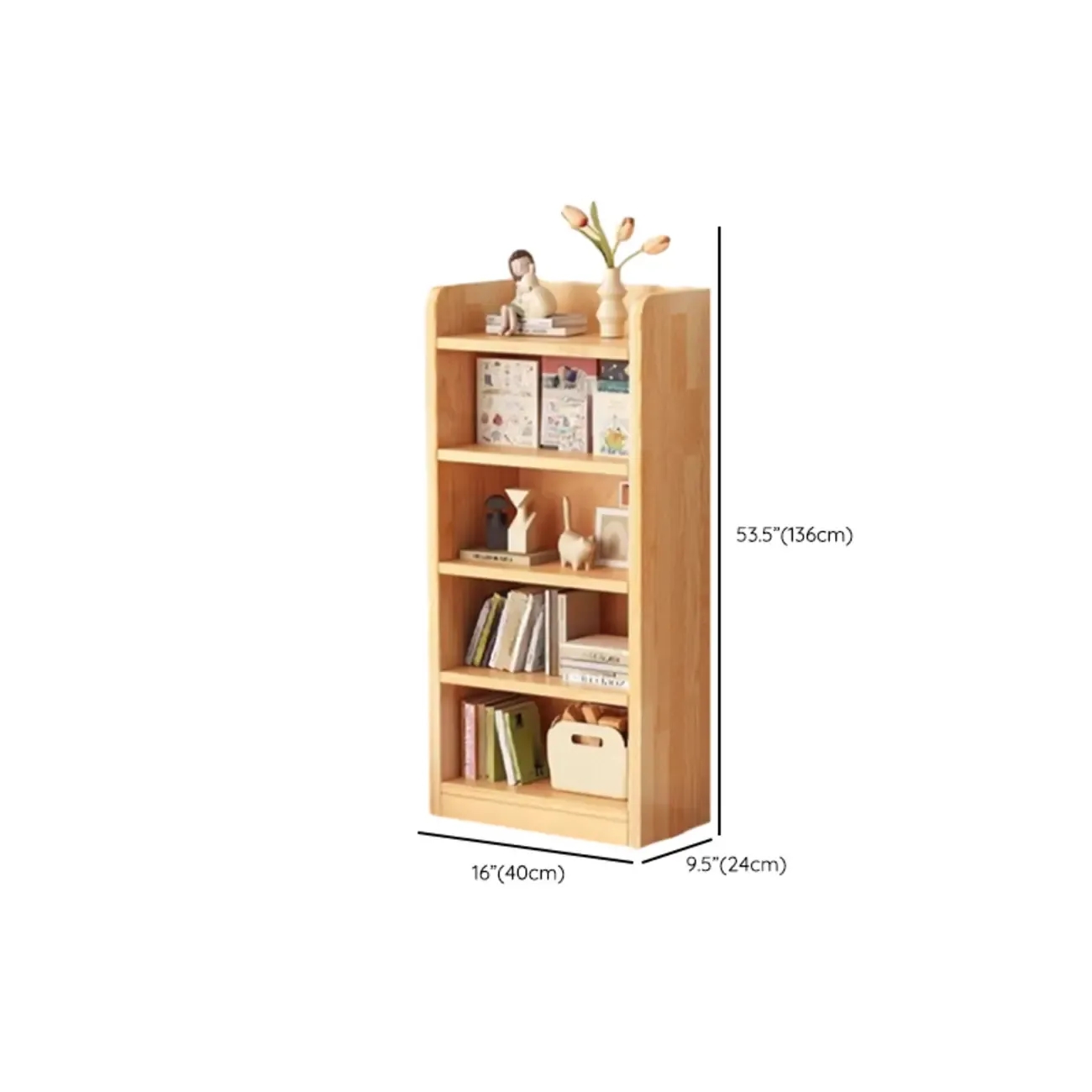 Narrow Vertical Modern Wooden Bookcase in Natural Finish
