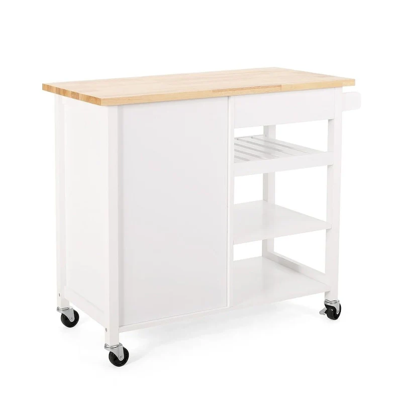 Modern Wooden Kitchen Cart with Wheels Drawer and Cabinet by Christopher Knight Home