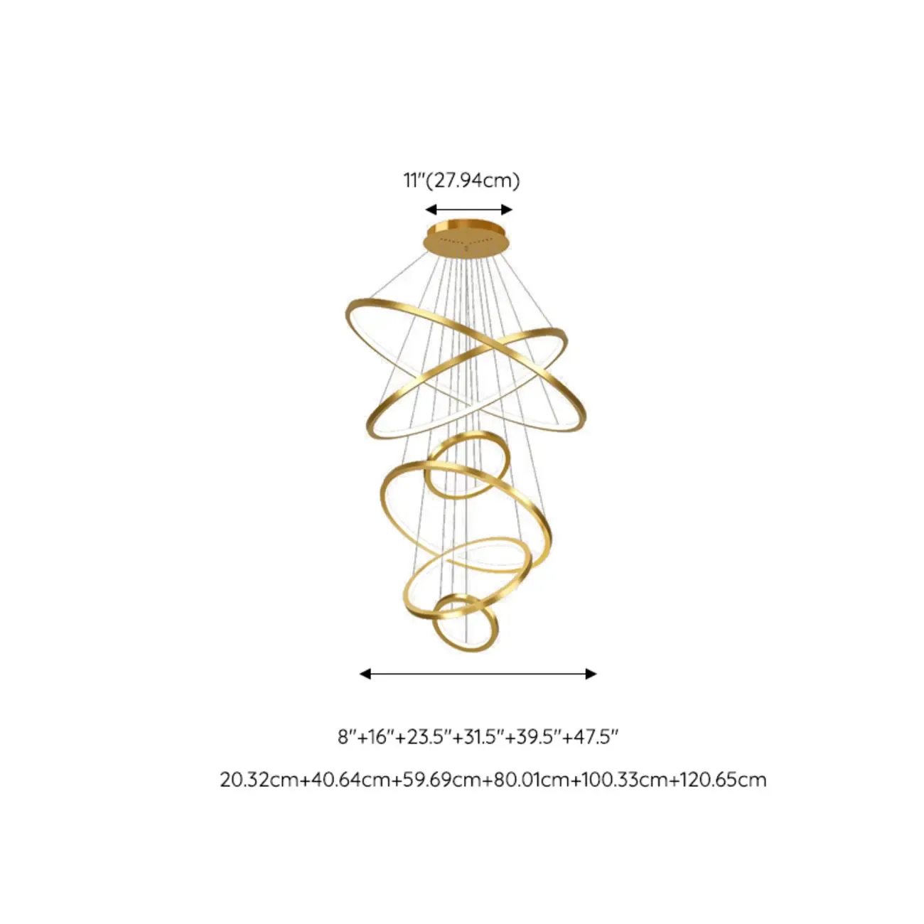 Modern Gold Ring Stairwell Chandelier Warm Light LED