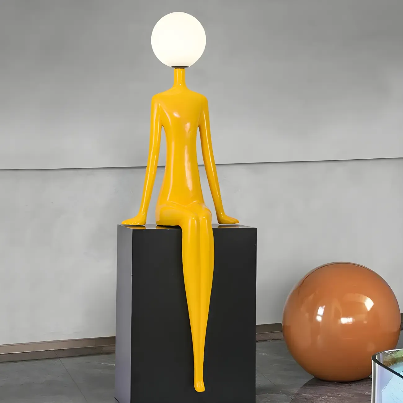 Modern Resin Yellow Statue LED Floor Lamp with Plug-In
