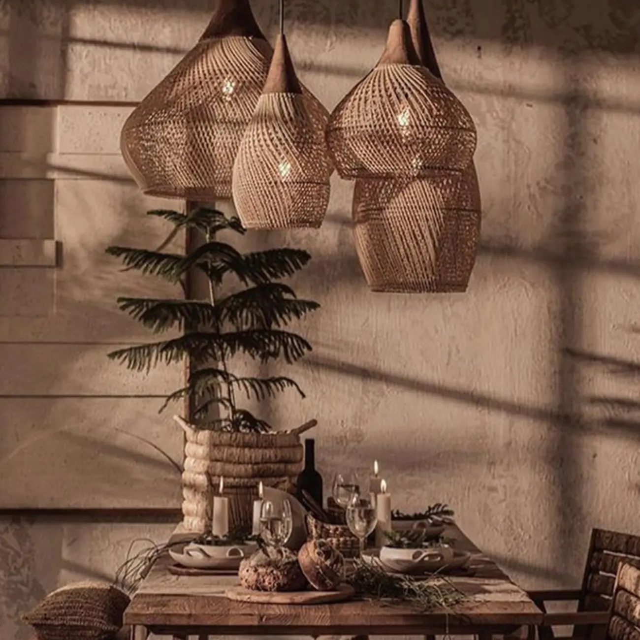 Wabi sabi style Rattan Bamboo Pendant Lights