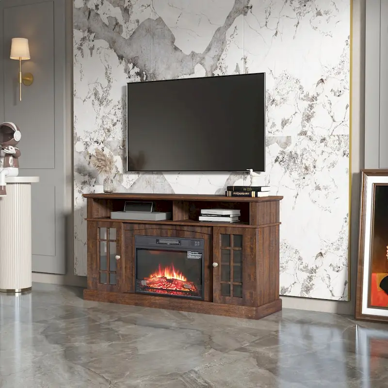 TV stand with electronic fireplace and remote control