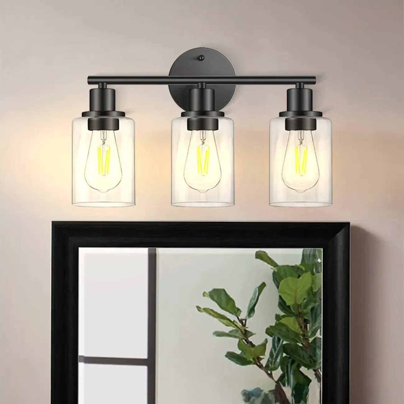 Industrial Black Cylinder 3-Light  Vanity Light for Bathroom